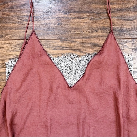 Free People • Deep V Bandeau Top satin lace cami tank Copper rust cream bralette - Picture 4 of 11